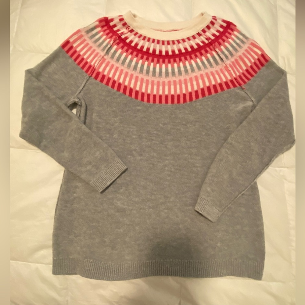 Talbots Pink & Grey Rib Yoke Fair Isle Crewneck PM Sweater - Picture 7 of 8